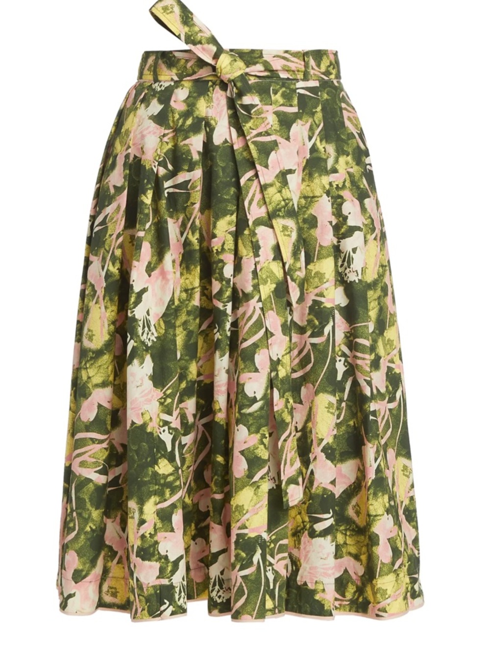 Floral Pleated Midi Skirt in Olive Green and Pink